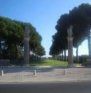Ingresso del Minturno War Cemetery, con il viale fra i pini